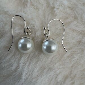 Classic Sterling Silver Pearl Drop Earrings - White Faux Pearl
